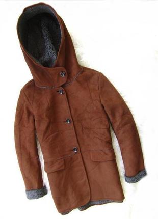 Демісезонна куртка пальто дублянка з капюшоном zara soft colle...
