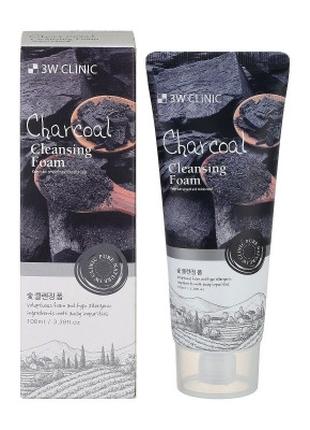 Пенка для умывания с древесным углем 3W Clinic Charcoal Cleans...