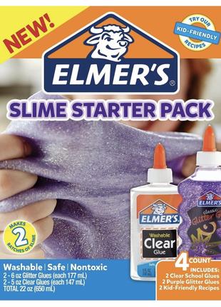 Elmers Glue Slime Starter Kit, прозорий шкільний клей і фіолет...