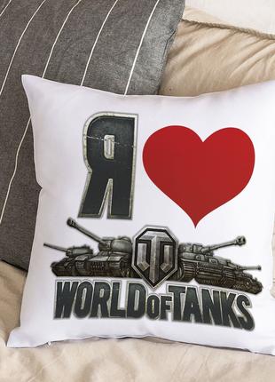 Белая подушка с плюшевой наволочкой "World of Tanks " (30х30 см)