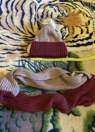 Бордово бузкова шапка хомут шарф баф снуд комплект roxy