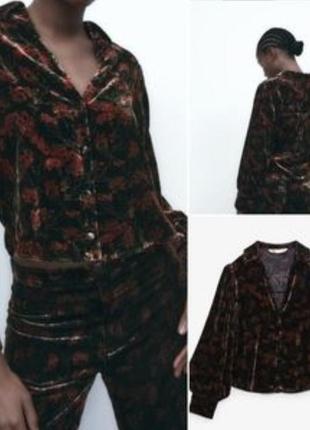 Новая бархатная блуза zara с принтом