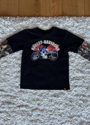 Harley davidson байкерська футболка з тату на рукавах 3-4 роки