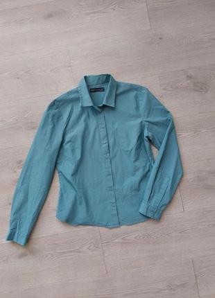 Рубашка, блузка голубо-бирюзового цвета, размер 10