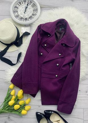 Фиолетовое пальто жакет 60% шерсти 40%вискозы