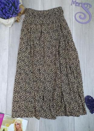 Женская юбка макси коричневая с принтом размер xs