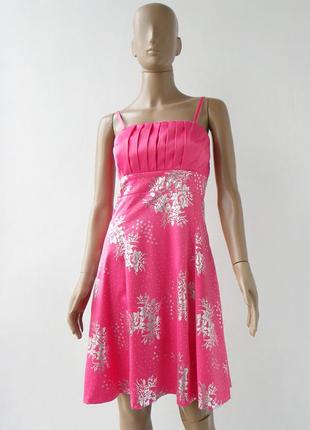 Нарядное розовое платье с принтом на бретельках 44-46 размеры ...