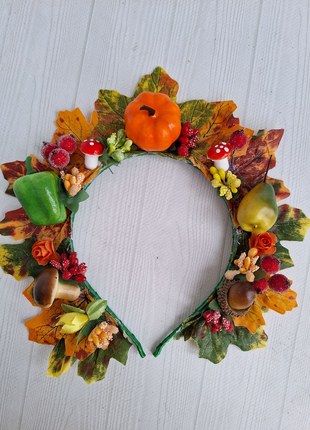 Осінній обруч обідок з листям і ягодами, костюм осінь