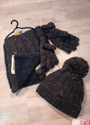 Зимний детский набор,шапка,шарф,перчатки, 5-6 лет, бренда next...