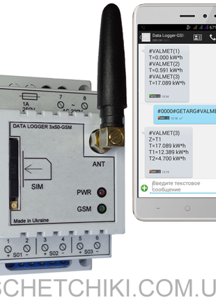 Даталоггер 3xS0-GSM (imp-›kW·h-›sms, показания счетчиков по sms)