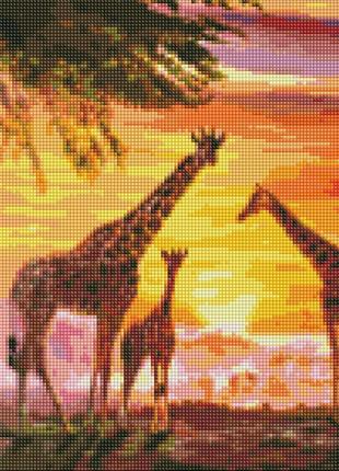 Алмазная мозаика вышивка Семья жирафов на подрамнике полная 5d...