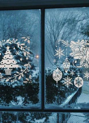 Новогодние наклейки на окна с блестками Melinera
