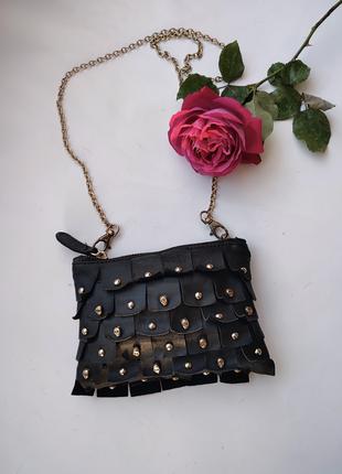 Шкіряна міні-сумка з черепами заклепками Zara Black