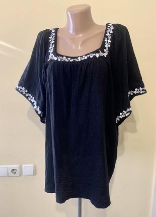 Блузка сорочка вишиванка чорна M&S Розмір 18/ 3xl 2xl