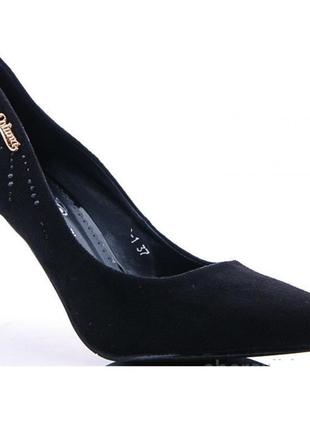 Женские чёрные туфли на каблуке шпильке замшевые модельные (ра...