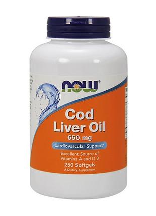 Рыбий жир из печени трески Cod Liver Oil (250 softgels), NOW 18+