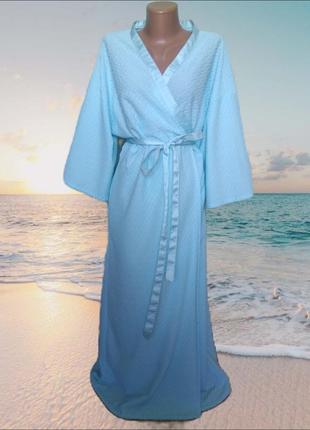 Роскошный длинный голубой женский халат/макси халат кимоно под...