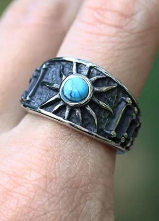 Кольцо перстень 21.5 р нержавеющая сталь с камнем солнце
