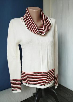 Женский свитер с воротником хомутом# белый шерстяной свитер