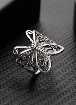 Кольцо мед серебро женское длинное кольцо серебристая бабочка ...