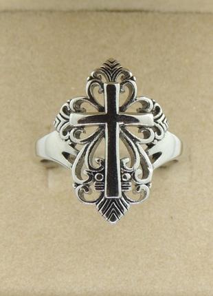 Кольцо с Крестом перстень серебристый с крестом и узорами р 18