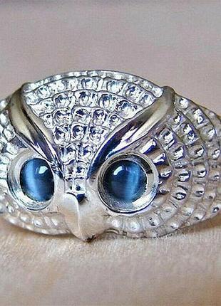 Очаровательная сова кольцо, кольцо в виде совы с синими глазам...