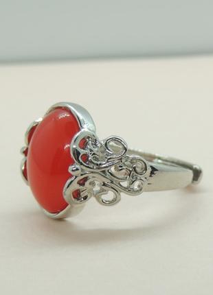 Кольцо с красным камнем перстень мед серебро с большим красным...