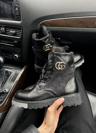 Женские ботинки gucci boots black fur