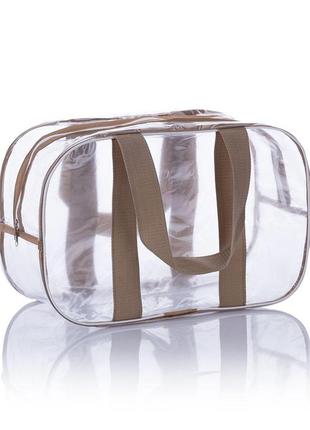 Прозрачная сумка m(40*25*20) с ременными ручками в роддом,бежевый