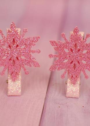 Заколки-снежинки розовые