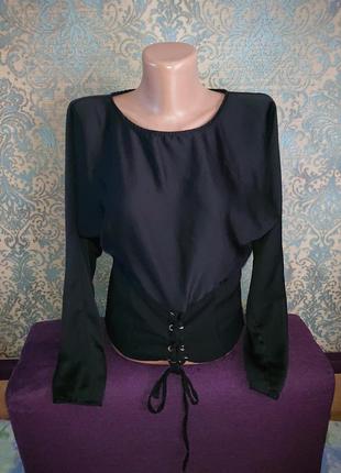 Черная женская  блуза на шнуровке р.42/44 блузка блузочка