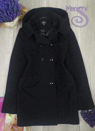 Женское чёрное пальто vr из вирджинской шерсти с капюшоном раз...