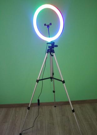 Кольцевая лампа RGB MJ 36см со штативом Набор блогера селфи ко...