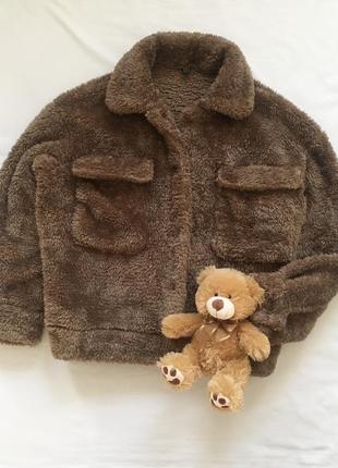 Плюшевая куртка бомбер teddy тедди оверсайз с объёмными карманами