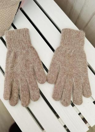 Ангоровые теплые перчатки Темно-Бежевый (3528)