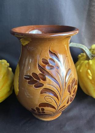 Горшок этностиль коричневая вазочка с цветочным орнаментом