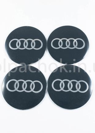 Наклейки для ковпачків на диски Audi сірі/хром лого (90 мм)