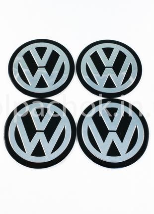 Наклейки для колпачков на диски VolksWagen черные выпуклые (50мм)