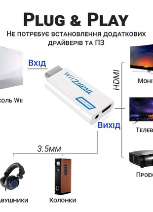 Адаптер Wii-HDMI, конвертер с видеовыходом и аудиоразъемом 3,5 мм