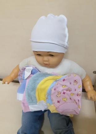 Ясельная Трикотажная белая шапочка для для новорожденных малыш...