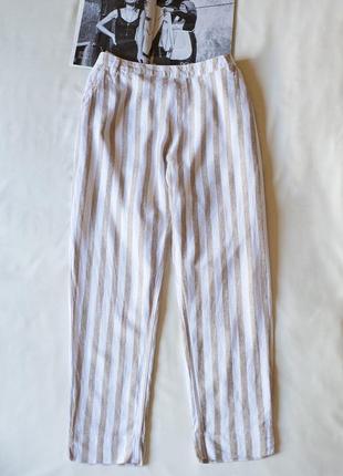 Батальные белые льняные брюки штаны в полоску женские bonmarch...