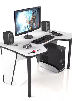 Стол геймерский (игровой) компьютерный 1400 мм, белый с чёрным