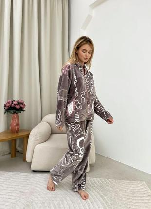 Теплая мягкая махровая пижама двусторонняя махра, теплая пижам...