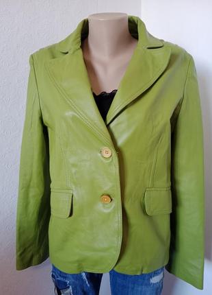Кожаная куртка - пиджак, салатового цвета open colour