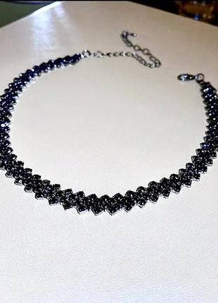 Чокер колье с черными камнями, блестящее черное ожерелье на шею