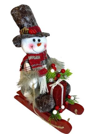 Снеговик на санках новогодний рождественский декор