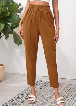 Легкие брюки на лето хлопок коричневые shein