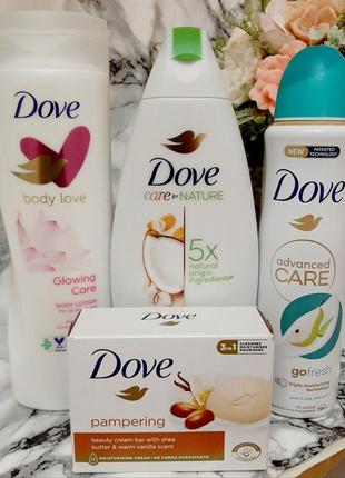 Набор dove, лосьон, гель, дезодорант, мыло,