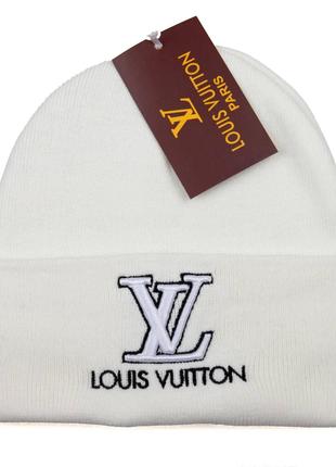 Шапка біла в'язана жіноча чоловіча Louis Vuitton Шапка зимова ...