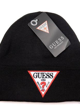 Шапка черная вязаная женская мужская Guess Шапка зимняя Гесс у...